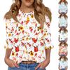 Damen Casual 3/4-Ärmel Oberteil Sommer O-Ausschnitt Puffärmel T-Shirt Top
