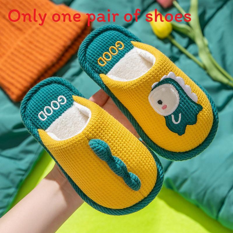 Dinosaur Childrens Cotton Slippers With Plush Interior For Indoor Warmth And Comfort