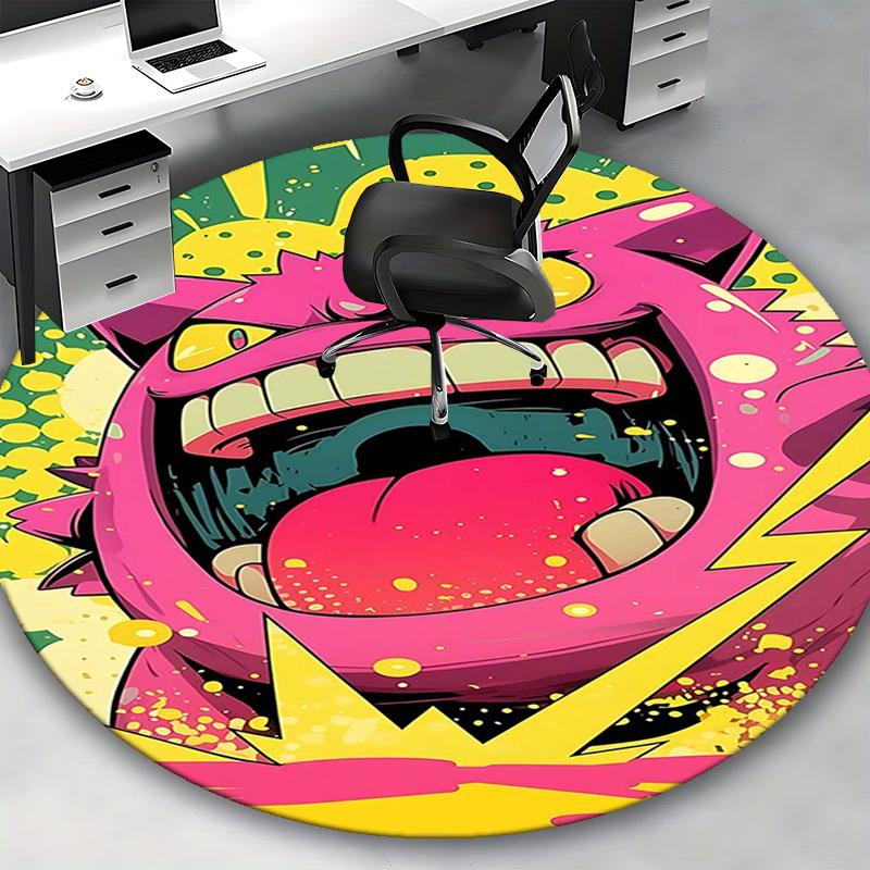1pc Anime Monster Round Carpet - Office Chair Mat, Non-Slip Rug for Home Decor, Living Room, Bedroom, Game Room