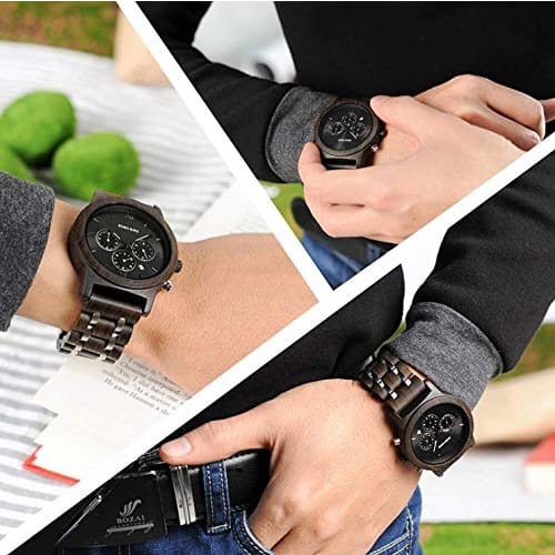 BOBO BIRD Pair Wooden Watches with Gift Box, Analog, Japanese Quartz Movement, Chronograph, Lightweight, Date Display, Stopwatch, Men's, Women's, Coup