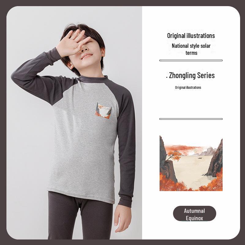 Kinder Unterwäsche Set aus reiner Baumwolle für Herbst und Winter: Jungenpullover & Mädchen Rundhals Mittelhals Bekleidung