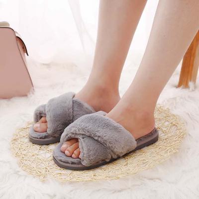 Baumwollpantoffeln Damen Herbst und Winter neue Damen warme flauschige Pantoffeln flacher Boden Indoor Zuhause Einschränkung Plüsch Ein-Wort-Schlepp