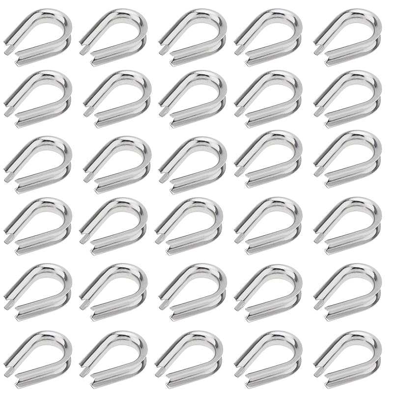 50Pcs M5 Wire Rope Thimbles 3/16", Stainless Steel Thimble for Diameter Cable Rigging, Clothesline, Rope Hardware Fittings