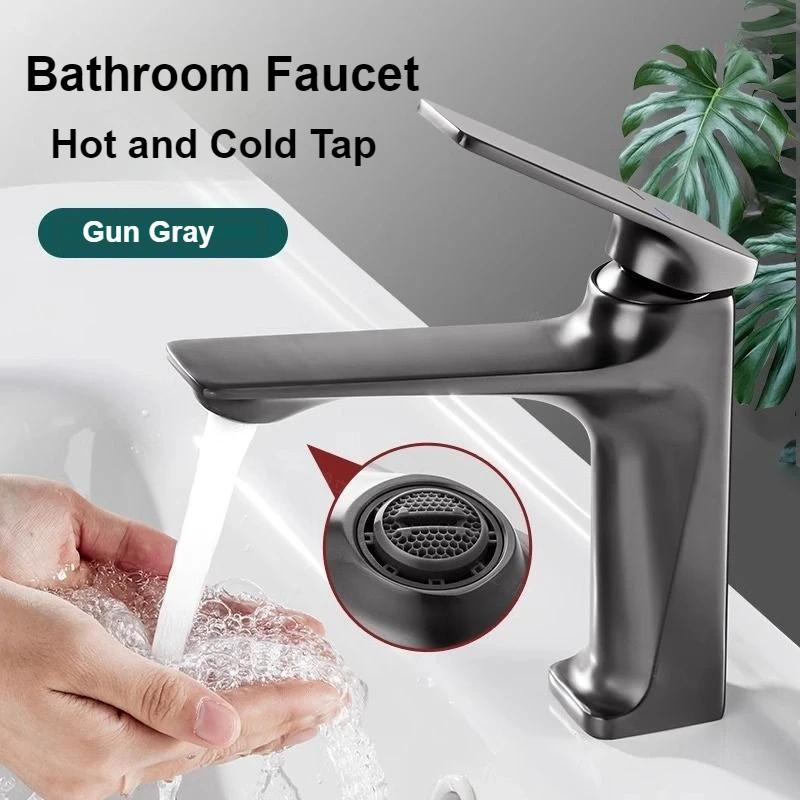 Household Hot and Cold Water Mixing Tap Bathroom Faucet Splash Proof Single Hole Basin Faucets Deck Mounted Black/silver/white