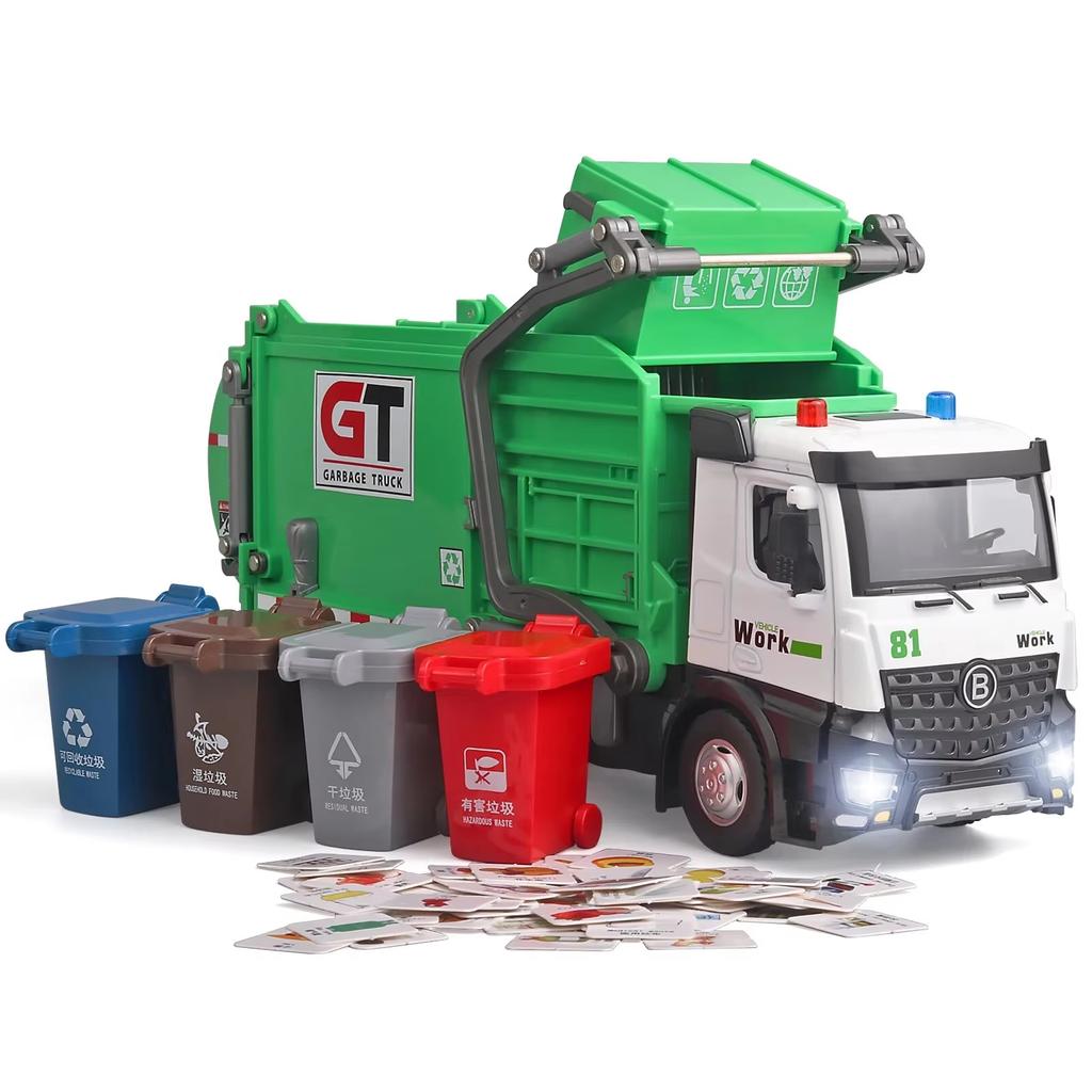 New 1:24 Large Urban Sanitation Vehicles Alloy Metal Diecast Model Car Sound & Light Series Simulation Construction Trucks Toys For Kids