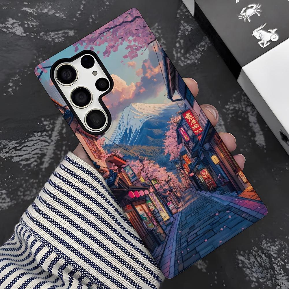 

S-Sakura Landscape Phone Case For Samsung S25 Ultra S21 S22 S23 FE S24 Plus A56 A36 A16 Glossy 2 In 1 Cover SamsungS22Ultra