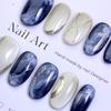 Cloud & Mist Gradient Cat Eye Press-On Nails: Blue Gold Magic Mirror Powder Manicure
