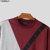 INCERUN T-shirt e Top Casual Larghi da Uomo a Manica Lunga con Patchwork Irregolare e Girocollo