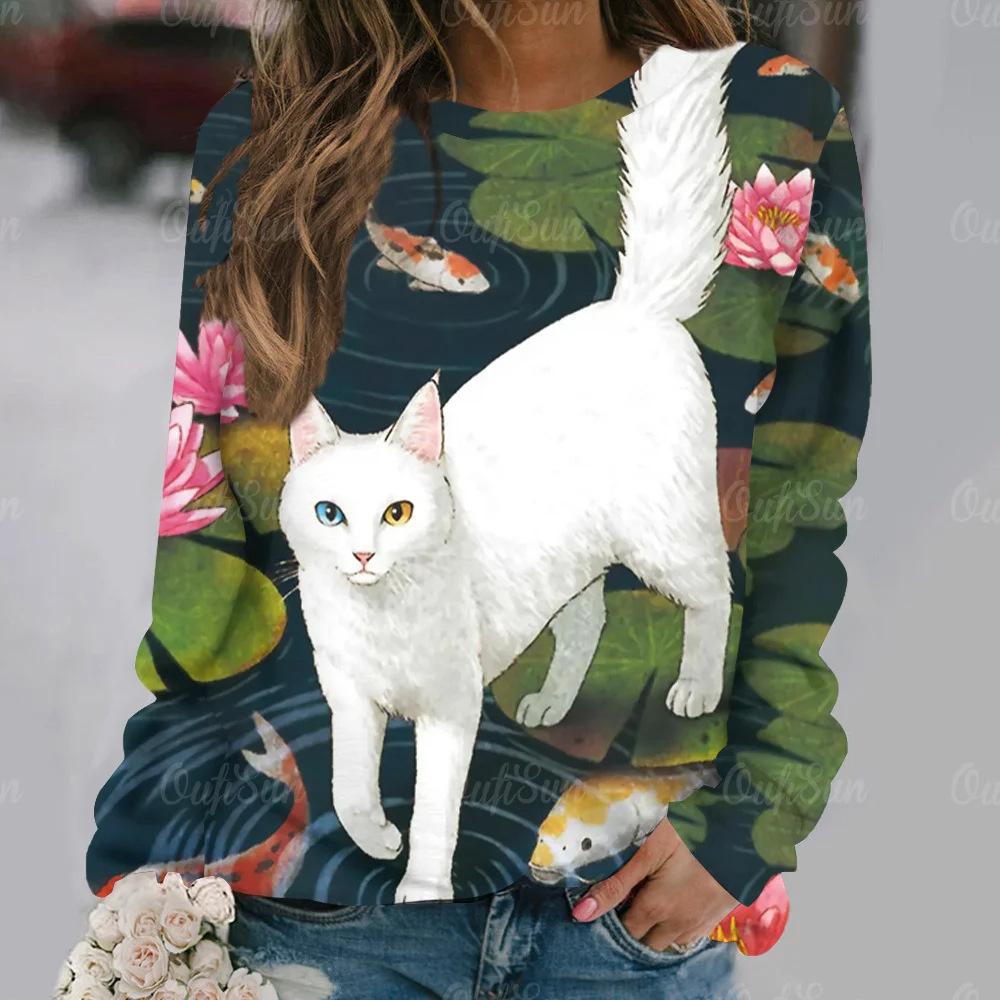 Autumn Cute Cat Pattern 3D Printed Hoodies Fashionable Casual Sports Long Sleeved Women's Hoodies
