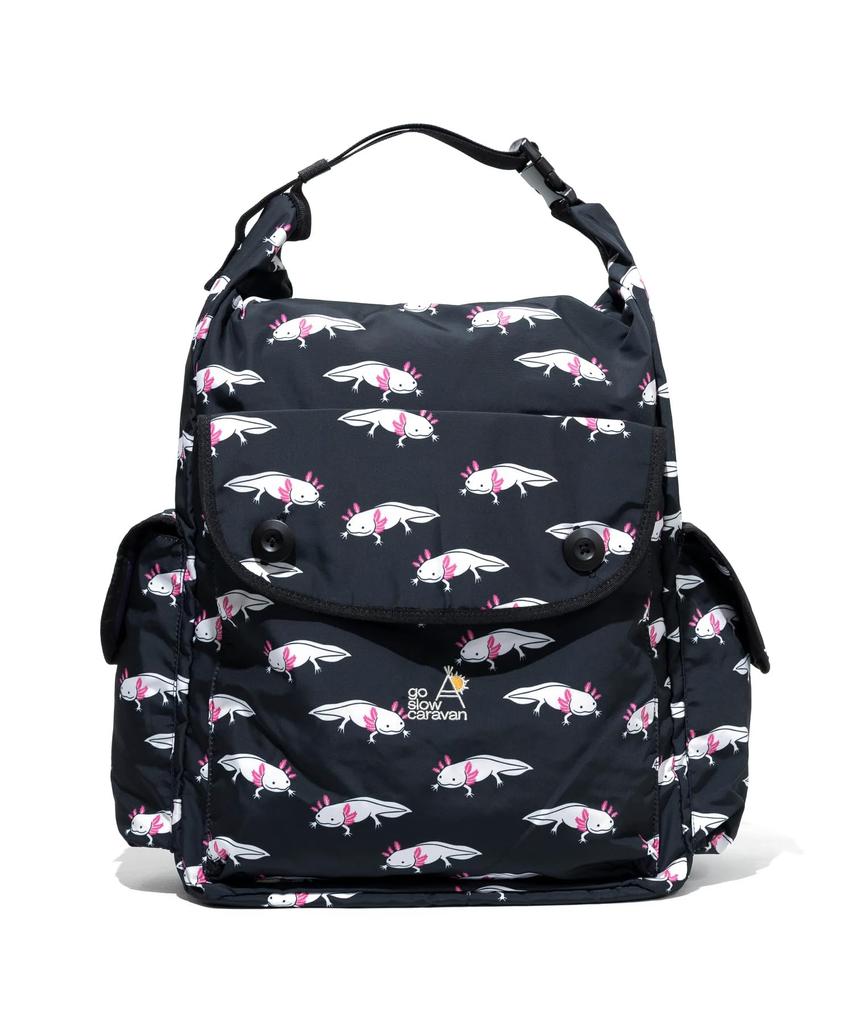 [go slow caravan] 358103 Polyester Taffeta 2-Way Roll-Top Day Bag, All-Over Pattern, Free Size