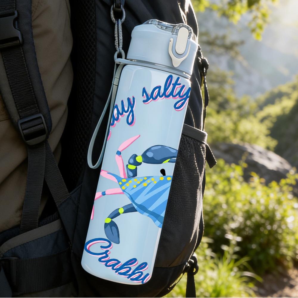 1PC Stay Salty Crab Text 750ml Color Plastic Sports Water Bottle Leakproof Flip Straw Lid Suitable for Sports Office Home Use
