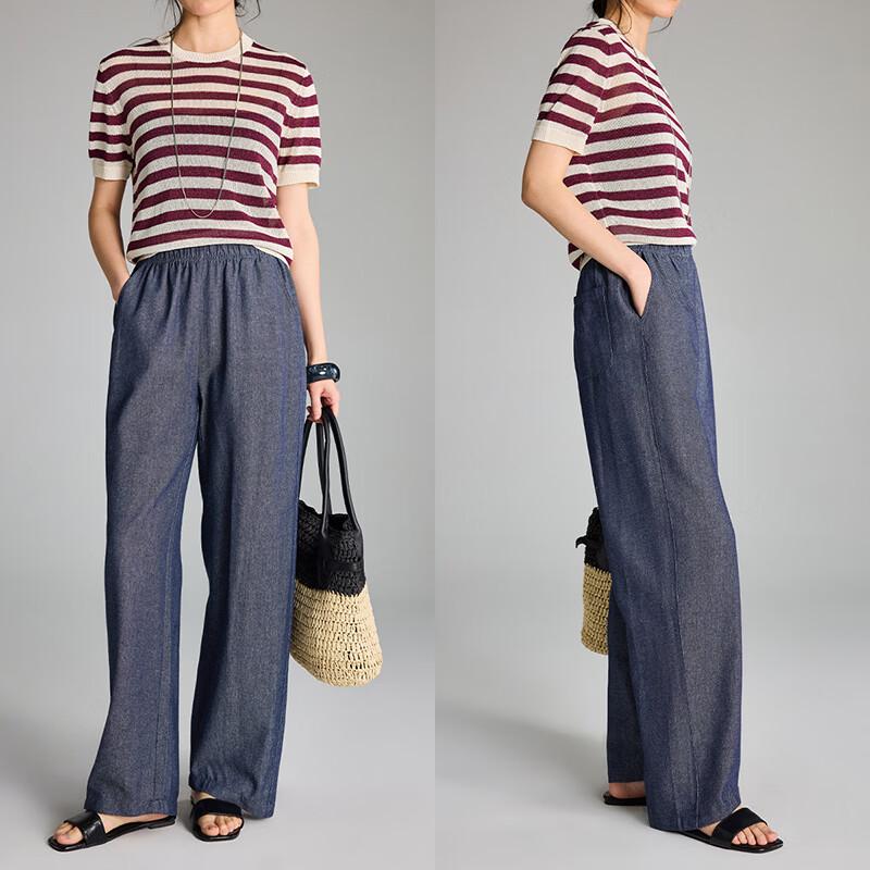 Women s Retro Linen Blend High-Waist Wide-Leg Denim Pants L
