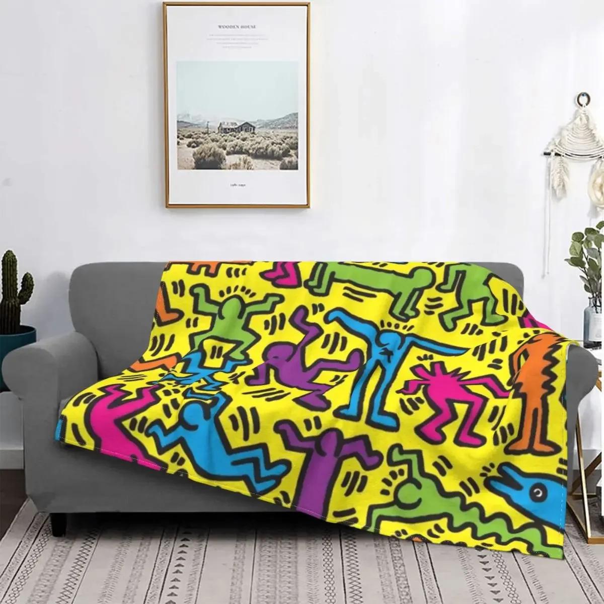 

Танцующий на ветру, красочная тема, флисовый плед, мягкий, уютный, геометрические картины Харинга, искусство для спальни, дивана, домашнего декора 40x50in