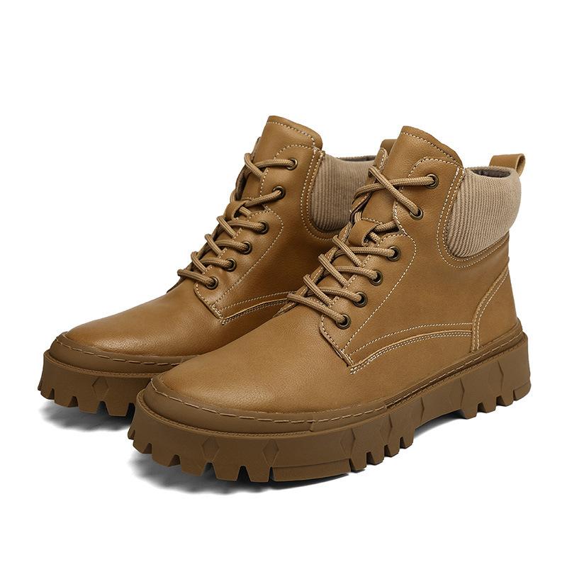 Light Luxury Men's Martin Boots Cowhide Retro Lace-up Medium Help Fashion Light Luxury Outdoor Non-slip Tooling Boots Leather Boots Men's Shoes