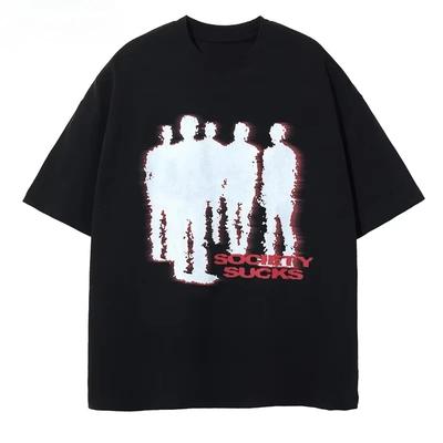 Street Wear Harajuku Hip-hop Men's T-shirt Y2k Retro Oversized Short Sleeved Printed T-shirt Fashionable Cotton Retro Aesthetics