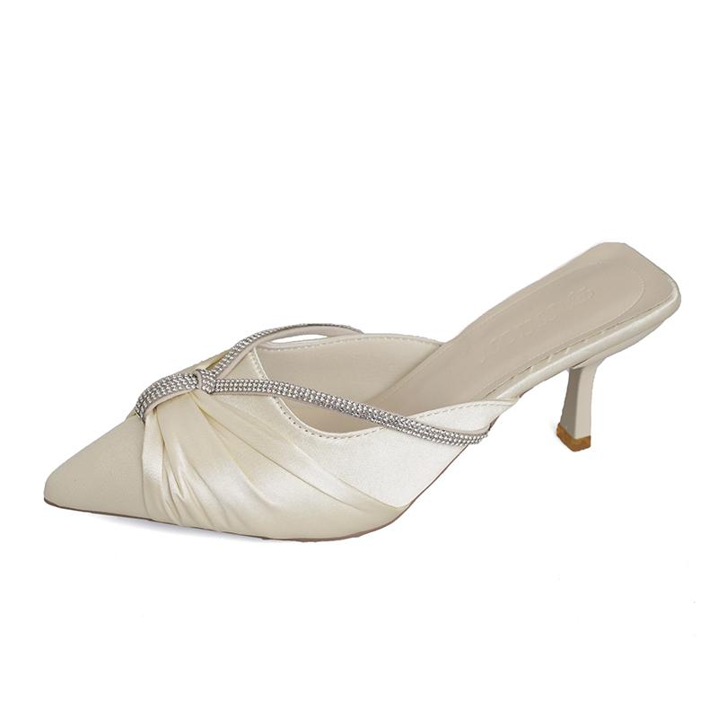 Fashion Baotou Slippers Autumn New Pointed Toe Shallow Mouth Sequin Slip-on Non-Slip High Heels