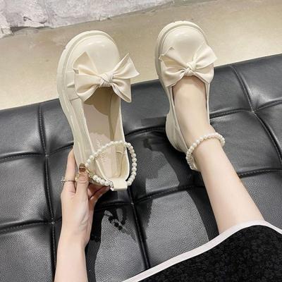 2025 Mode Elegante Designer Mary Jane Schoenen voor Dames Parel Strik Dikke Zool Enkele Schoen Vrouwelijk High End Formele Jurk Loafers
