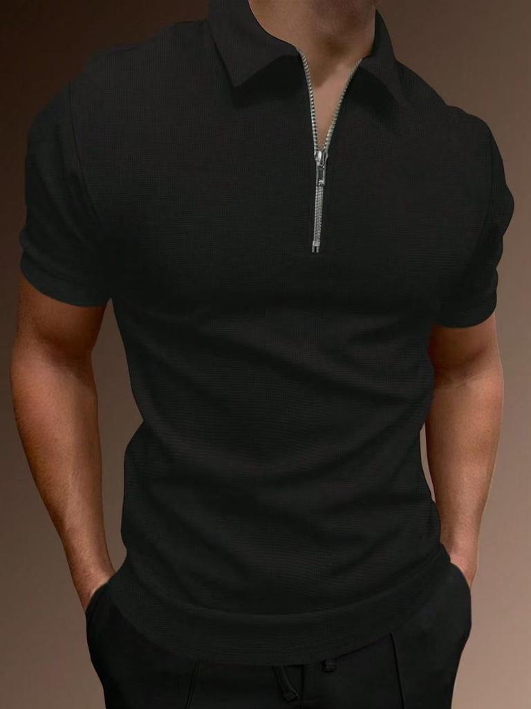Men's Summer Sports Fitness T-shirt Fashion Casual Solid Color Half Zip Men's T-shirt