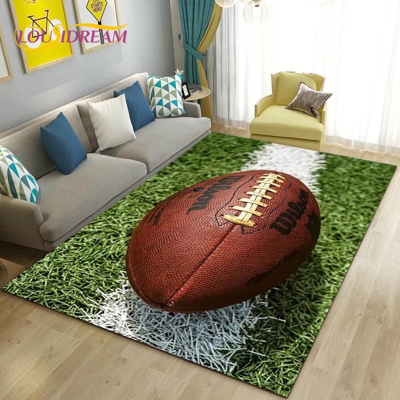 Amerikanisches Footballfeld Rugby Bereichsteppich Groß, Teppich für Wohnzimmer Schlafzimmer Sofa Fußmatte Dekoration, Rutschfeste Bodenmatte 3D