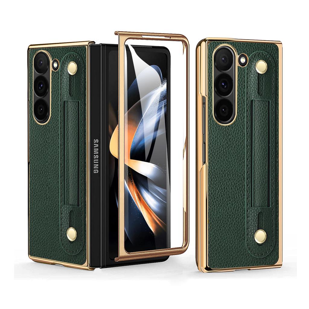 Compatitable With Samsung Galaxy Z Fold 7 Case With Kickstand Holder, Plating Edge Z Fold 6 Case With Front Screen Glass