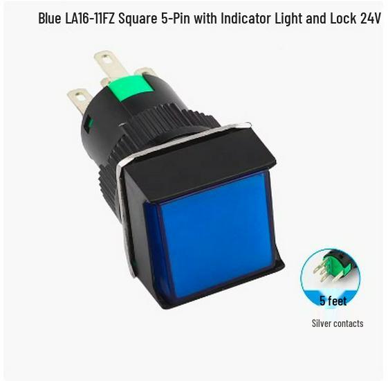 Square Button Switch, LA16-11FZ, 16mm, 3/5-Pin, 12V/24V, Self-Reset/Locking, with Light