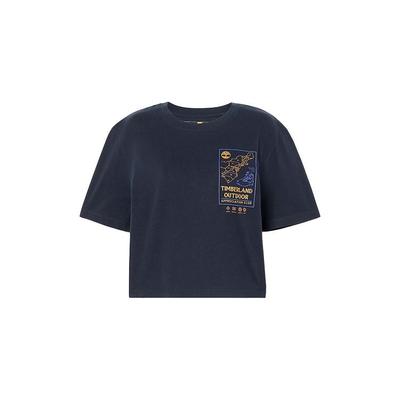 Letter Pattern Printed Round Neck Short Sleeve T-Shirt Women Tops Navy-Blue A6HRD-433
