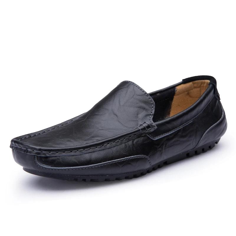 Fashion Men Casual Shoes Genuine Leather Luxury Brand Breathable Slip on Black Driving Shoes Soft Men Loafers Moccasins Plus Size 37-47