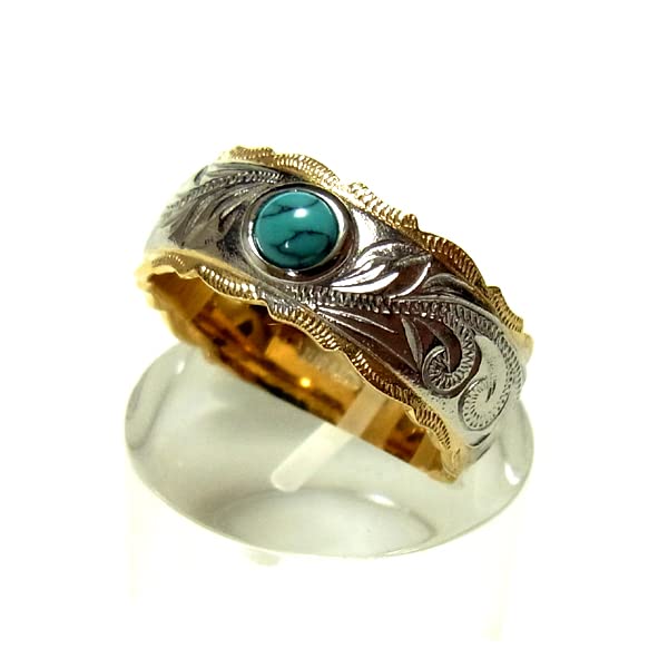 July Hawaiian Jewelry Ring with Turquoise Stone, Men's and Women's, Gift, Brand Name, Hypoallergenic, Surgical Stainless Steel, Size 19, Gold