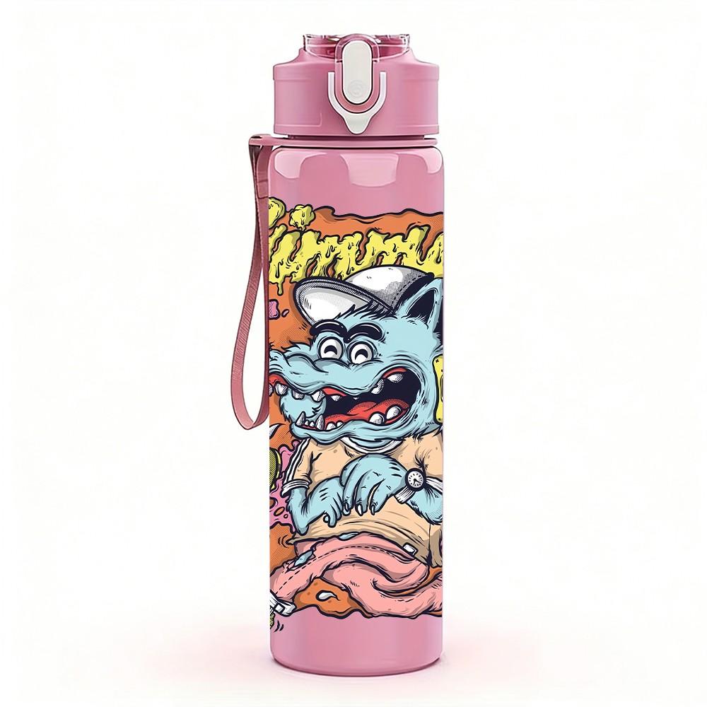 1PC Graffiti Monster Character 750ml Color Plastic Sports Water Bottle Leakproof Flip Straw Lid Suitable for Sports Office Home Use