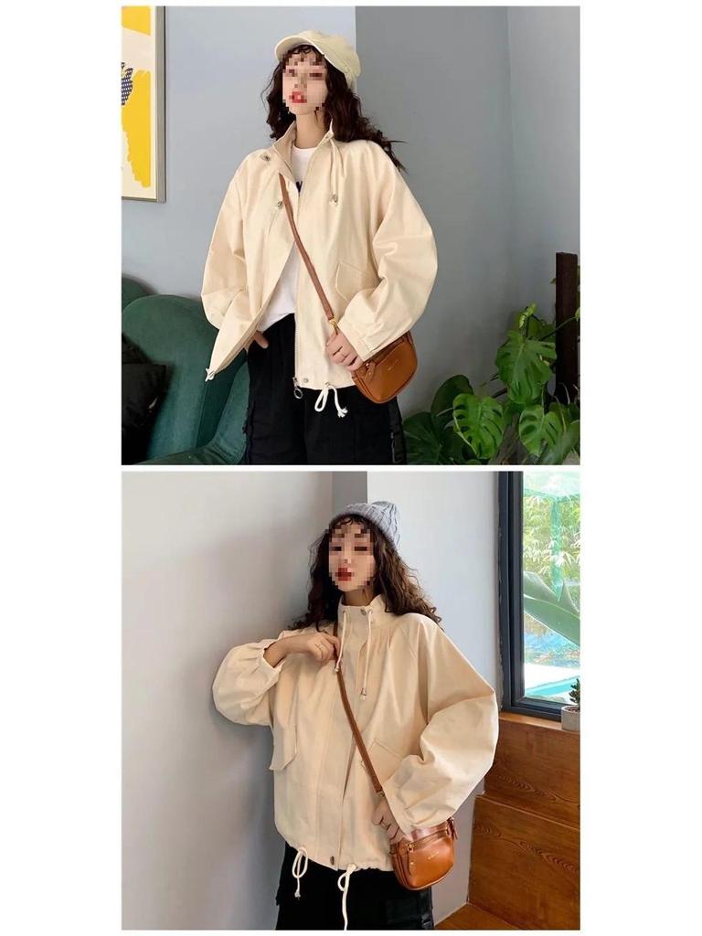 Autumn Winter Loose Fit Drawstring Jacket for Women - Korean College Style Casual Outerwear