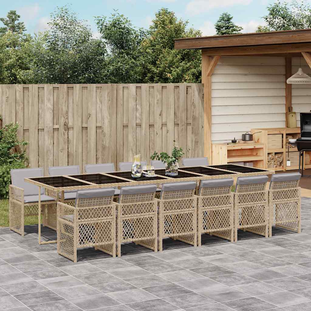 Vidaxl 13-Cz. Garden Furniture Set With Cushions, Beige, Poly Rattan