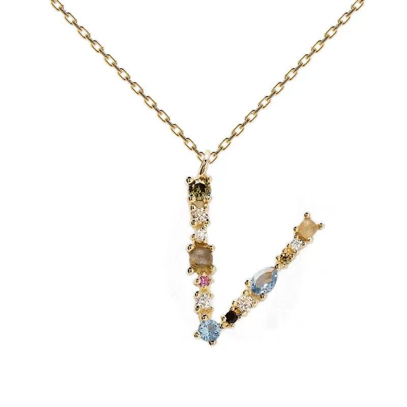 Colorful Zircon Alphabet Necklace: Women's European & American Design