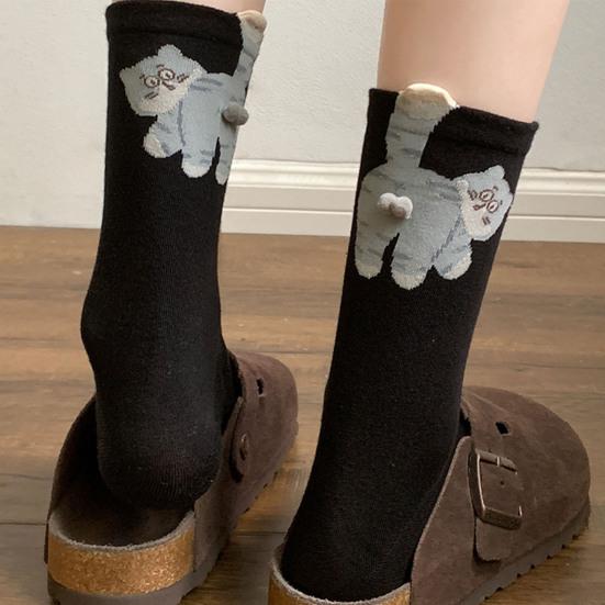 2 Pairs Cat Socks with 3D Balls Funny Cartoon Cat Socks Casual Crew Socks Christmas Birthday Gifts for Cat Lovers Men Women