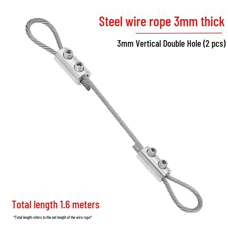 Adjustable 304 Stainless Steel Wire Rope Locking Connector for Lighting Fixtures (1.5~4mm Double Hole, Vertical)