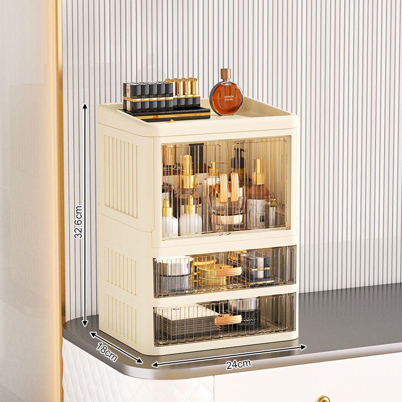 Foldable Double Door Skincare Organizer with Drawers and Multi-Layer Storage