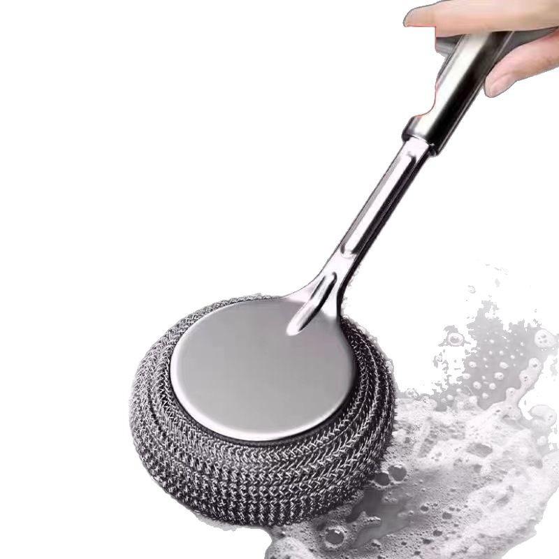 Household Stainless Steel Pot Brush Lengthen. Kitchen Specific Brush Pot Artifact Cleaning Brush. Long Handle Universal Steel Wire Ball Brush