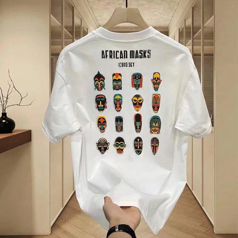 

Летняя нишевая модная модная футболка с короткими рукавами с индивидуальным принтом для пары, универсальная модная футболка High StreetinsTT 5XL белый