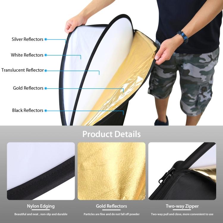 PULUZ 80cm 5 In 1 (Silver / Translucent / Gold / White / Black) Folding Photo Studio Reflector Board