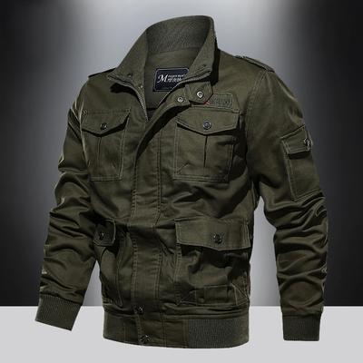 American Style Jacket for Men's Spring and Autumn  Newmulti Pocket Outdoor Pure Cotton Casual Workjacket Stand Up Collar Top