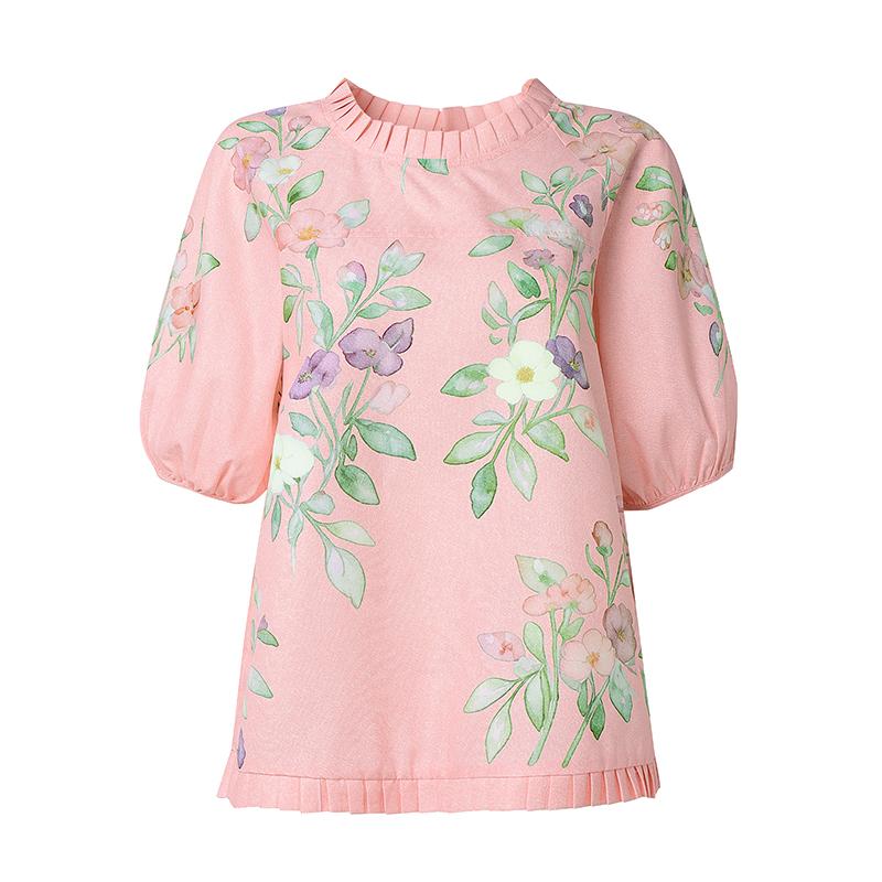 ZANZEA Blusa da donna casual con scollo rotondo, stampa floreale, manica corta larga