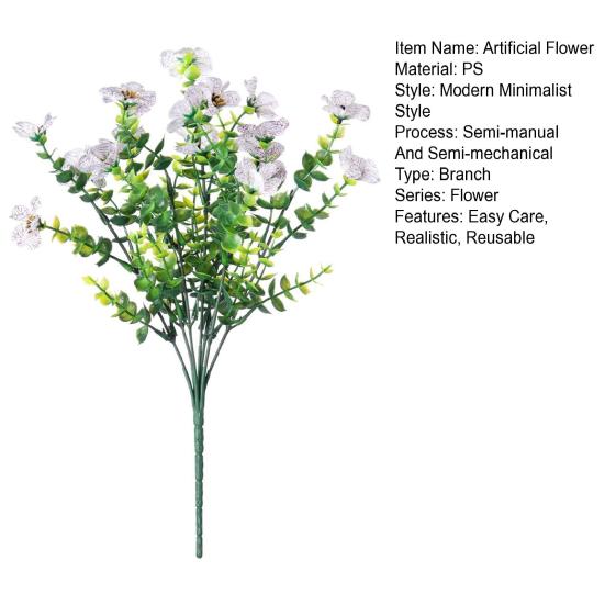 5Pcs Artificial Violet Flower with Green Leaves 7 Fork Fake Silk Flower Stem Home Office Wedding Party Indoor Outdoor Faux Bloom Table Centerpiece