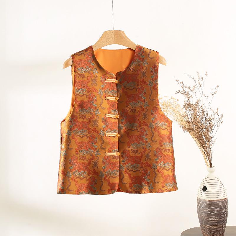 

Жилет жаккардовый в стиле ретро с пятью ядами тигра, универсальный, темпераментный, свободный, модный жилет XXXL [Recommended 138-75kg] оранжевый