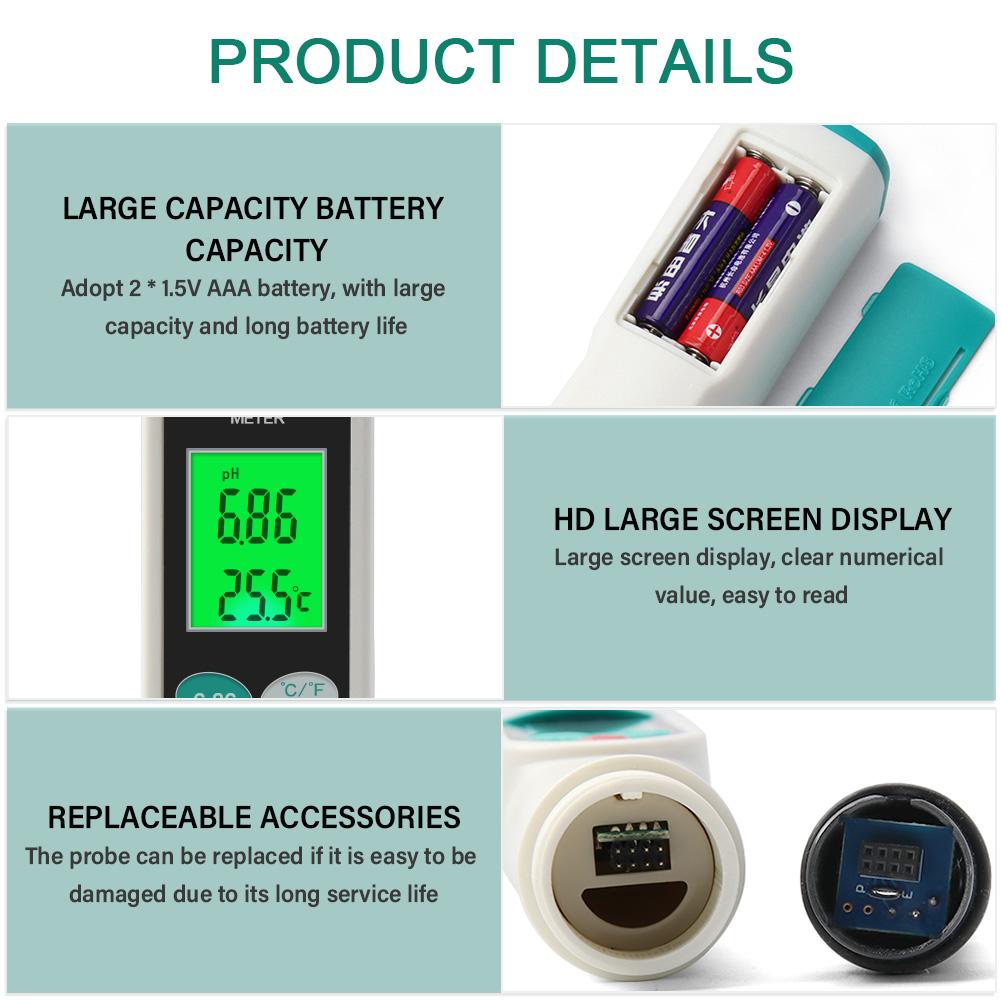 Yieryi Jídlo PH metr Vysoká přesnost PH tester Pro maso Sýr Těsto Čaj Klobása Džem Hydroponie S LCD displejem Kalibrační sada