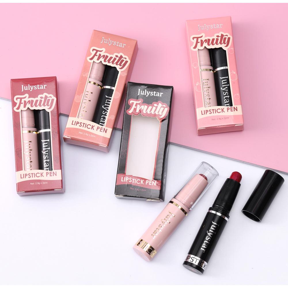 2pcs Fruit Flavor Moisturizing Beauty Makeup Water Lipstick Matte Mist Face Velvet Lip Glaze Sexy Gorgeous Candy Color Lip Makeup