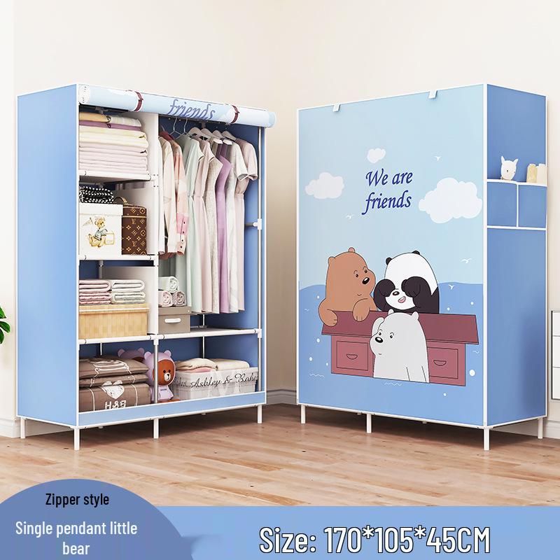 Modern Simple Fabric Wardrobe with Reinforced Steel Frame - Thickened and Foldable Design for Easy Assembly.