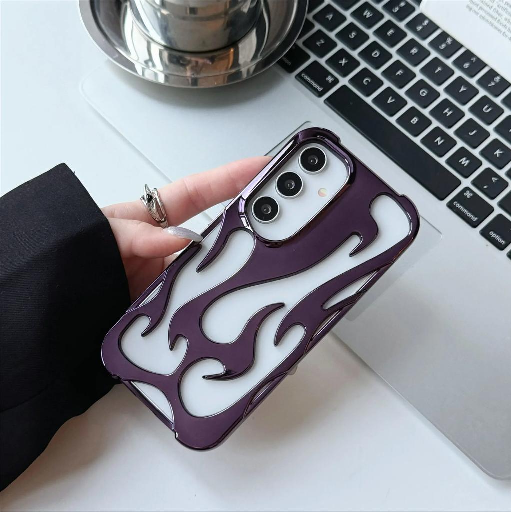 3D Flame Pattern Case For Samsung Galaxy S24 S23 S22 Ultra A55 A16 A54 A06 A15 A14 Fashion Hollow Slim Shockproof Soft Cover