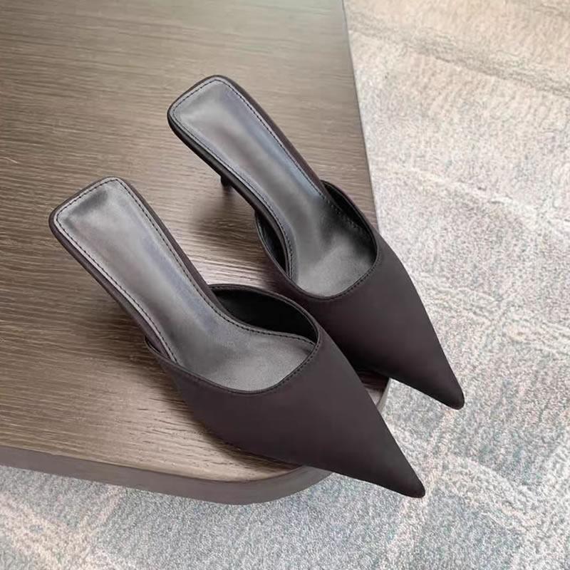 2025 Spring Pointed Toe Women Mules Slipper Fashion Candy Color Ladies Elegant Dress Sandal Square Low Heel Slip On Slides Shoes