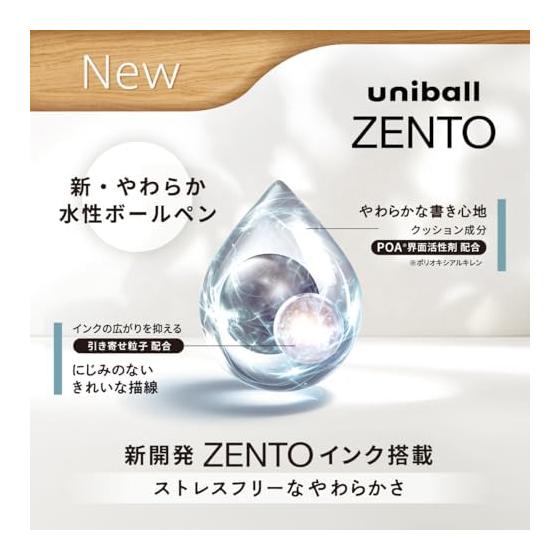 Mitsubishi Pencil Uni-ball ZENTO Standard 0.5mm 4-Piece Set UBNZSC05.4P Soft Water-Based Ballpoint Pen with Newly Developed ZENTO Ink and Long Rubber