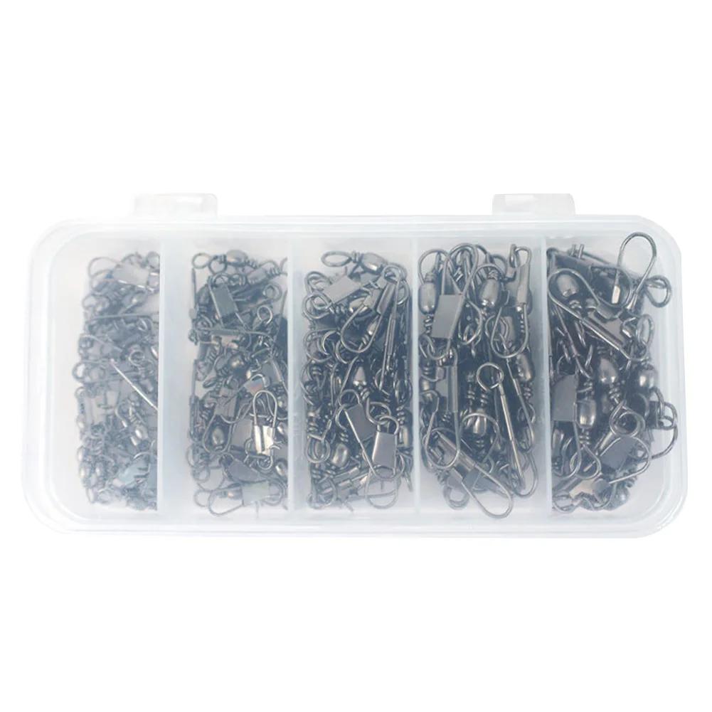 

200 шт. Рыболовный вертлюг из нержавеющей стали с застежкой, высокопрочный бочкообразный вертлюг, рыболовные вертлюги с застежками для пресноводной рыбалки