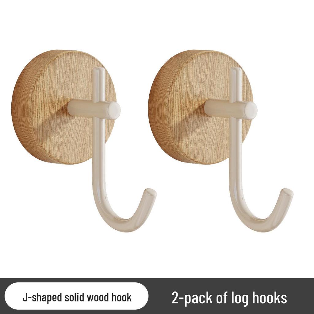 Walnut Solid Wood Door Hook, Nail-Free Wall-Mounted Clothes Hanger for Bedroom Decor